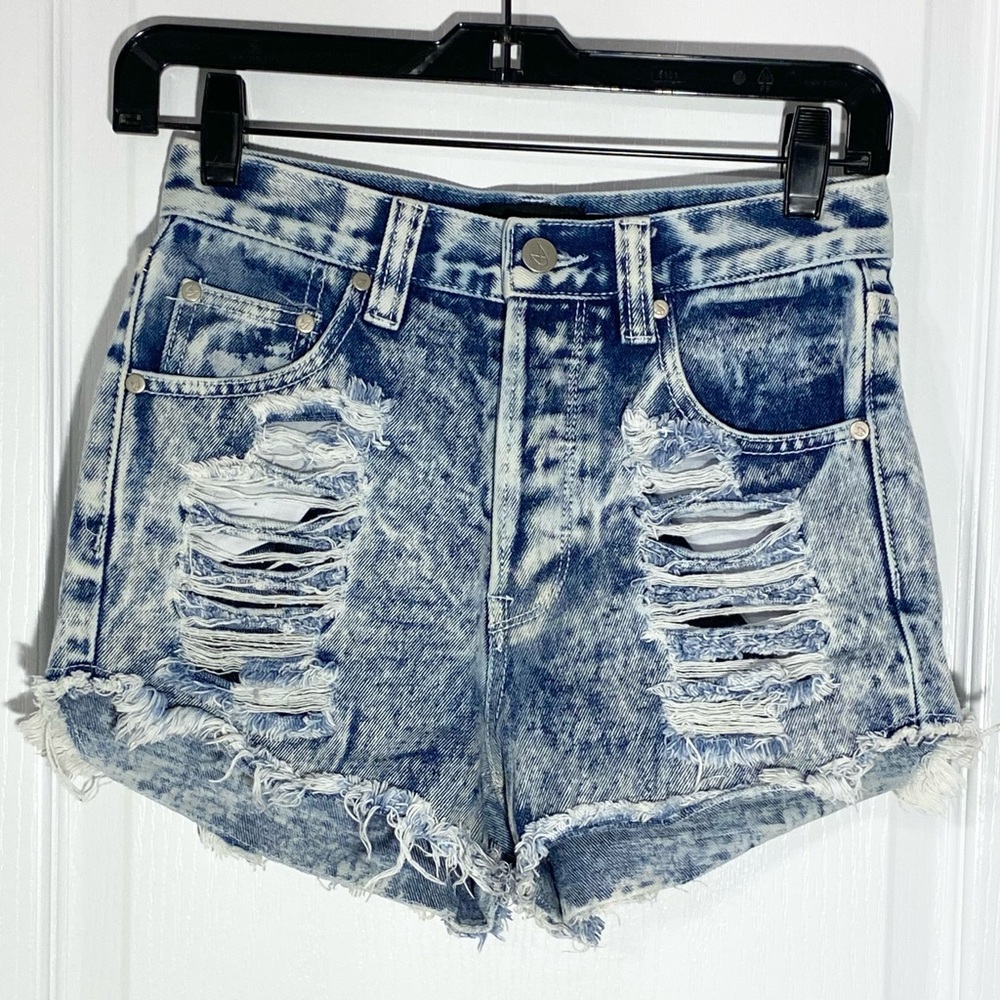 MINKPINK High Waist Distressed Cut-off Jean Shorts Acid Washed Size XS